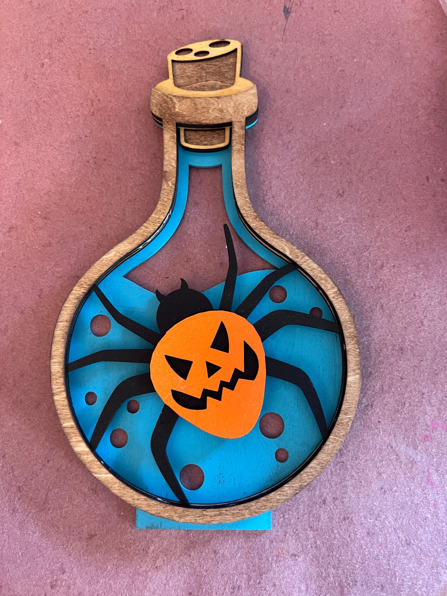 Hand-Painted Halloween Potion Bottles – Layered Wood Decor