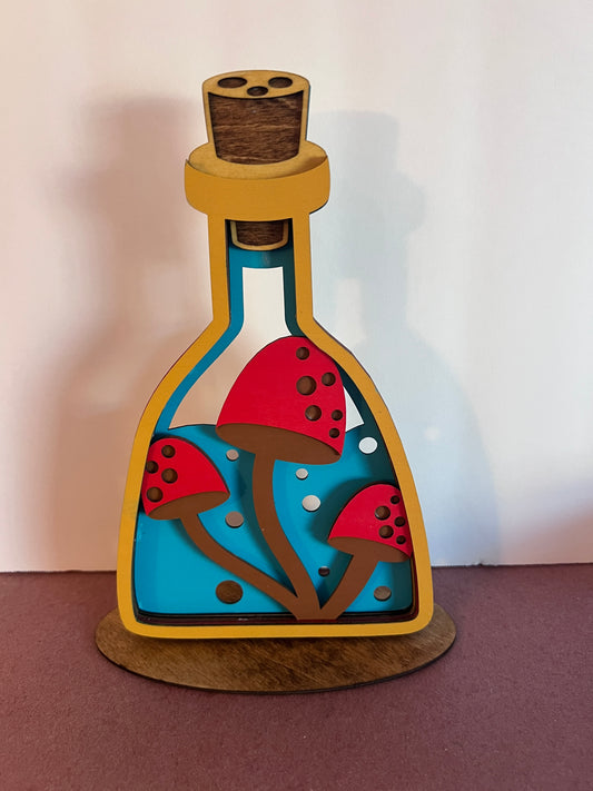 Hand-Painted Halloween Potion Bottles – Layered Wood Decor