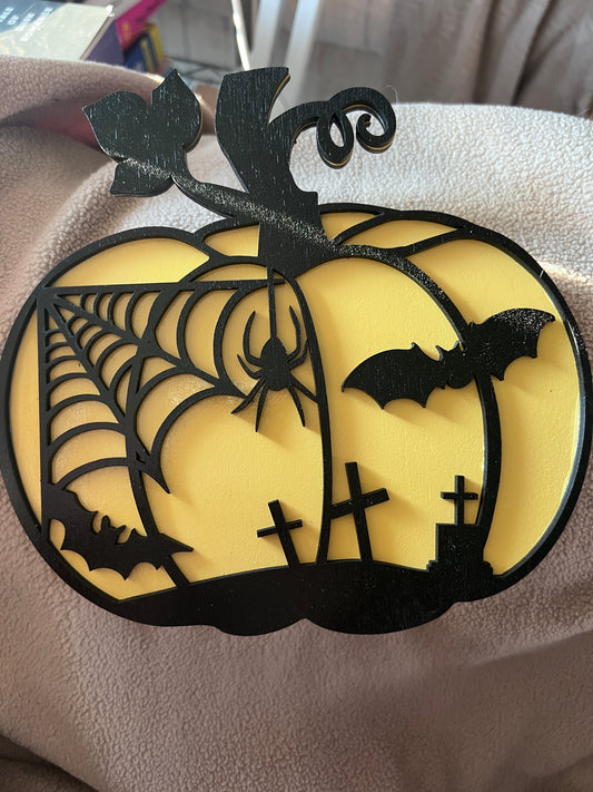Layered Halloween Pumpkin Signs – Handcrafted Wooden Silhouettes