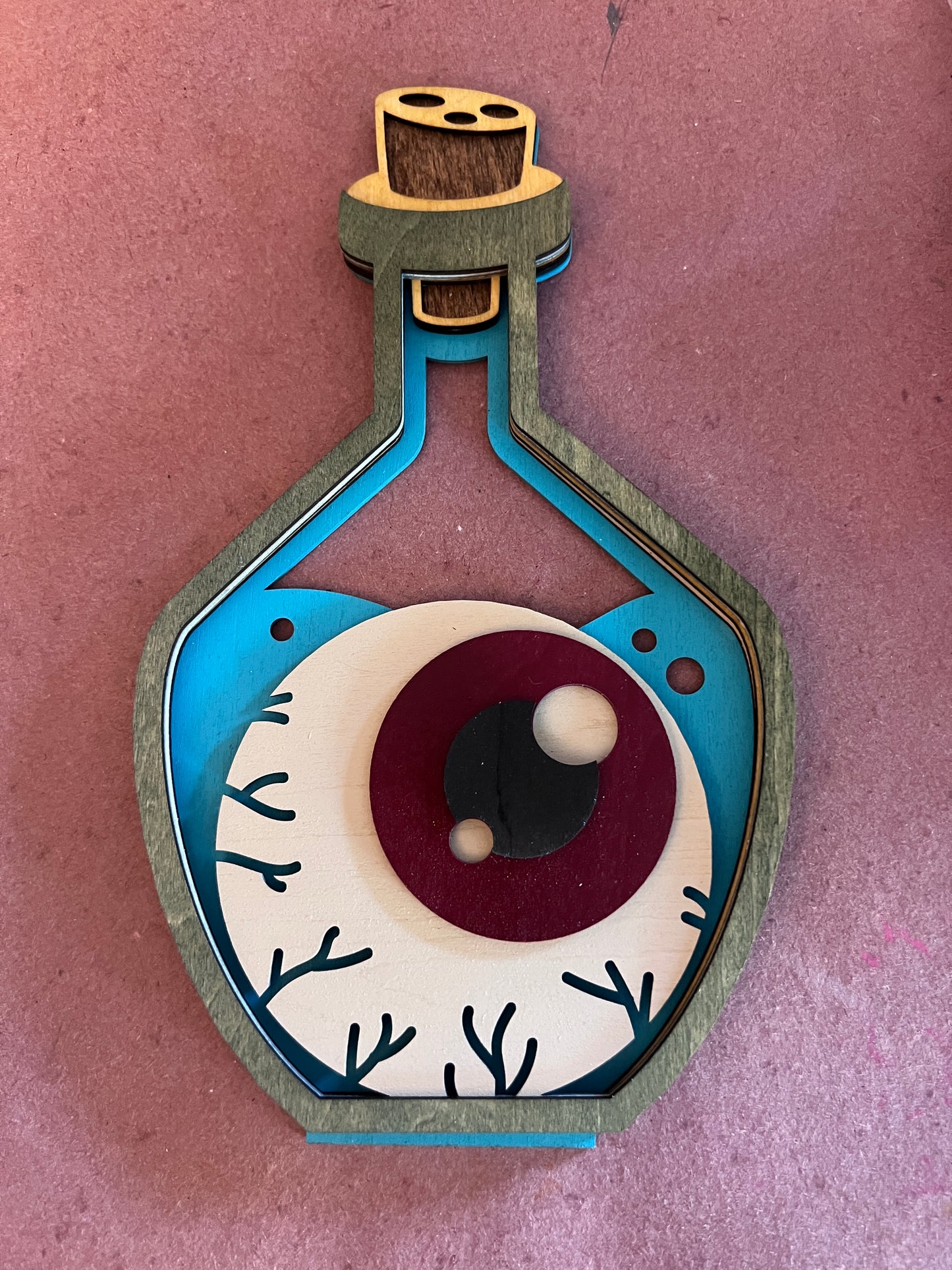 Hand-Painted Halloween Potion Bottles – Layered Wood Decor