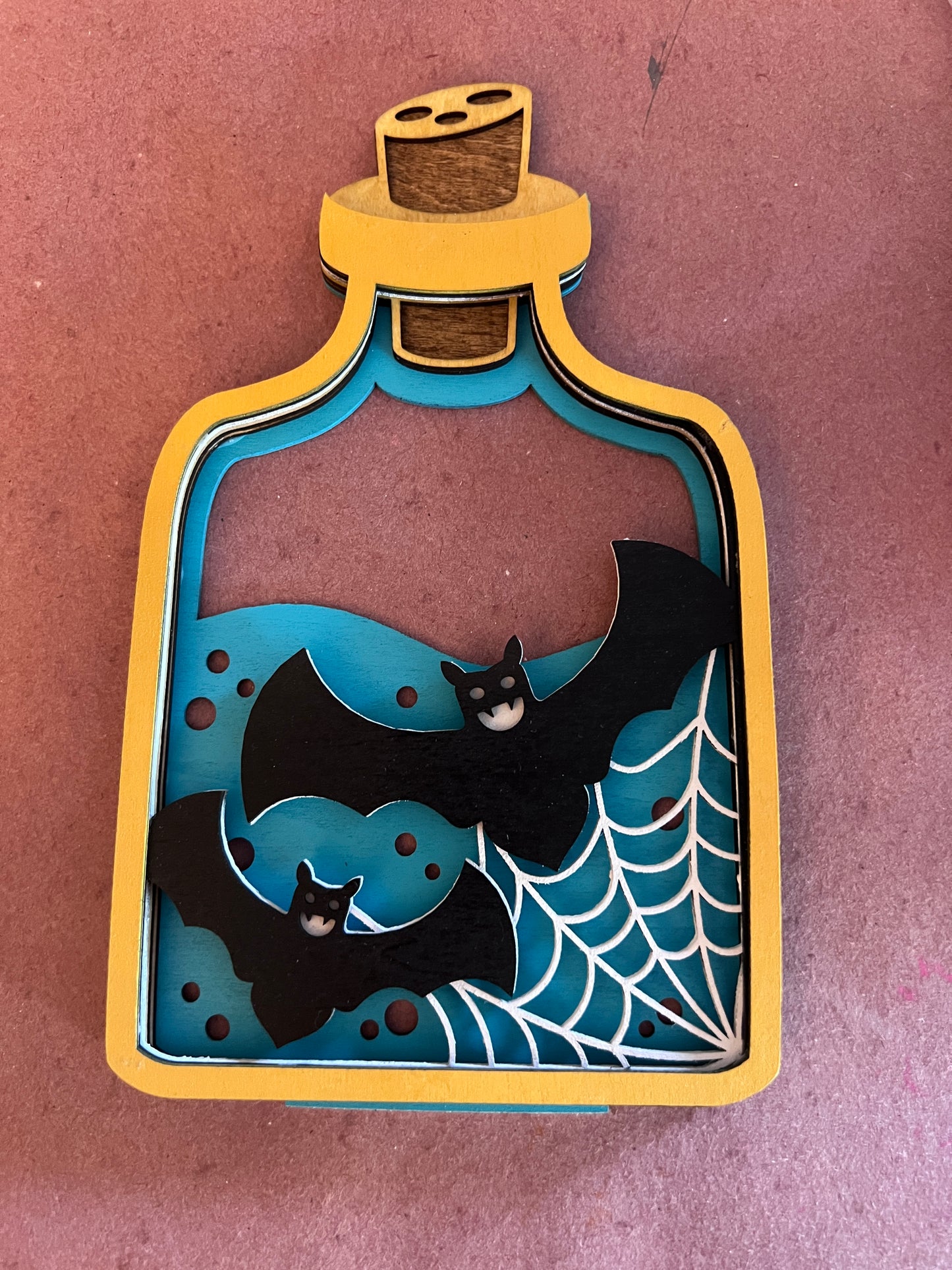 Hand-Painted Halloween Potion Bottles – Layered Wood Decor