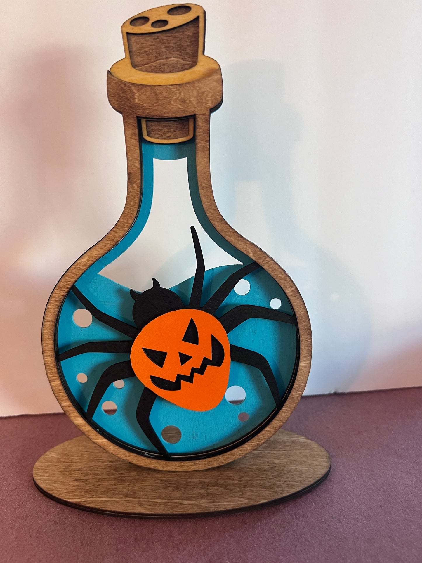 Hand-Painted Halloween Potion Bottles – Layered Wood Decor